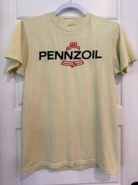 Vintage Pennzoil T Shirt Hanes USA Made 50/50 Graphic Tee Yellow Medium